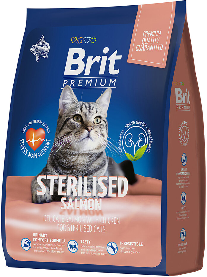 Корм Brit Premium Sterilised Salmon для стерилизованных кошек, с лососем, 800 г