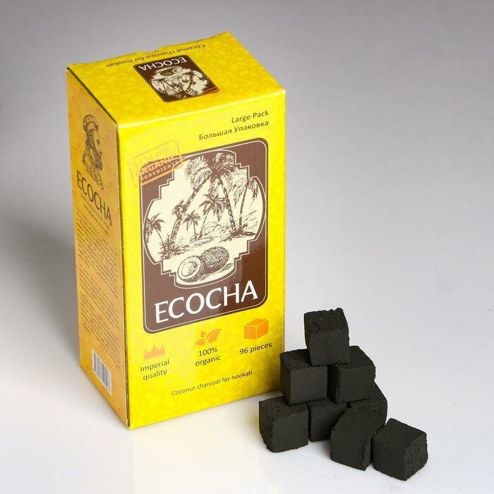 Уголь кокосовый Ecocha 1 кг (96 кубиков) - фотография № 1