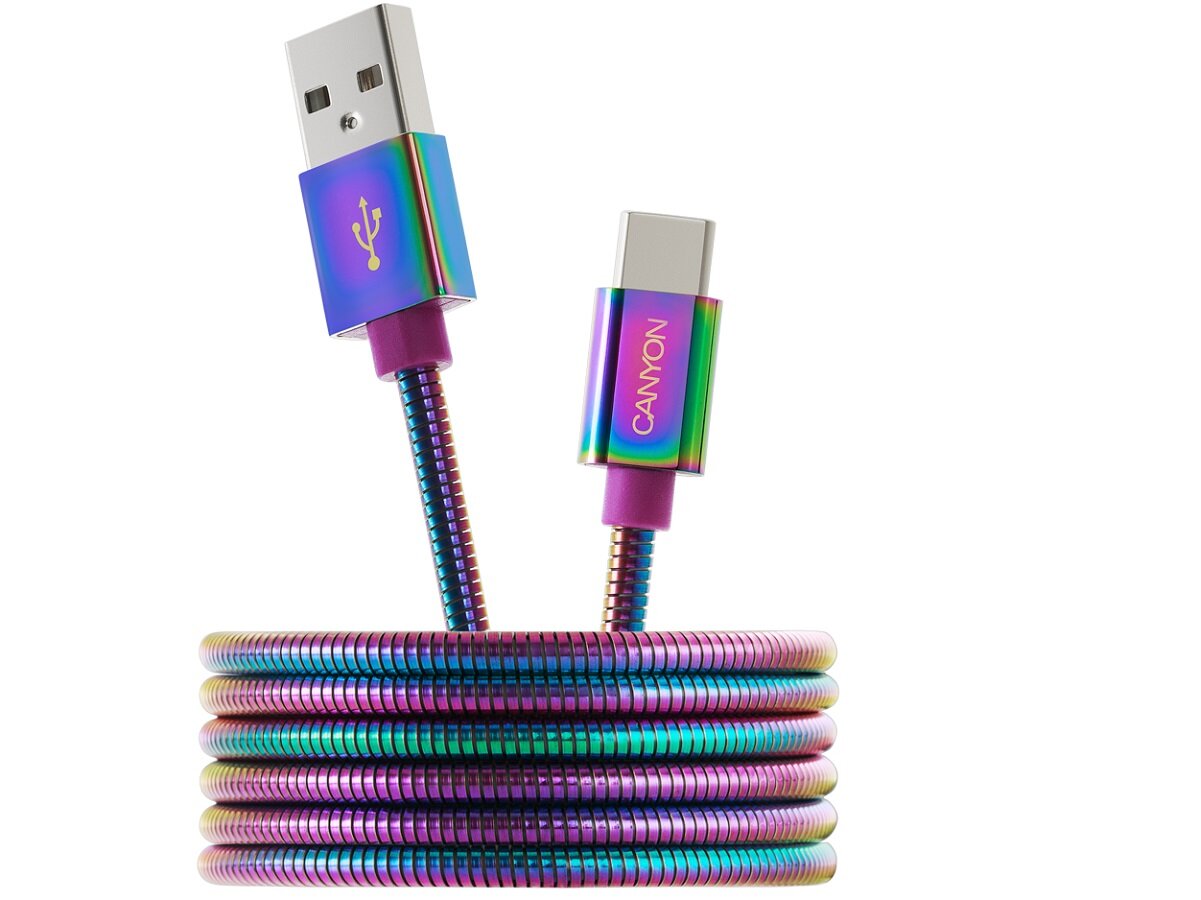 Кабель Canyon UC-7, USB 2.0 - USB Type-C, 5B/2A, 1.2м, Разноцветный CNS-USBC7RW