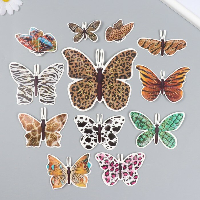Бабочки картон "Шкуры животных" набор 12 шт h=4-10 см на магните - фотография № 1