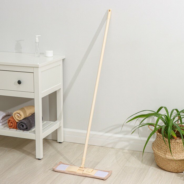 фото Швабра для мытья пола плоская Доляна, насадка микрофибра 42×12 см, металлическая ручка 119 см