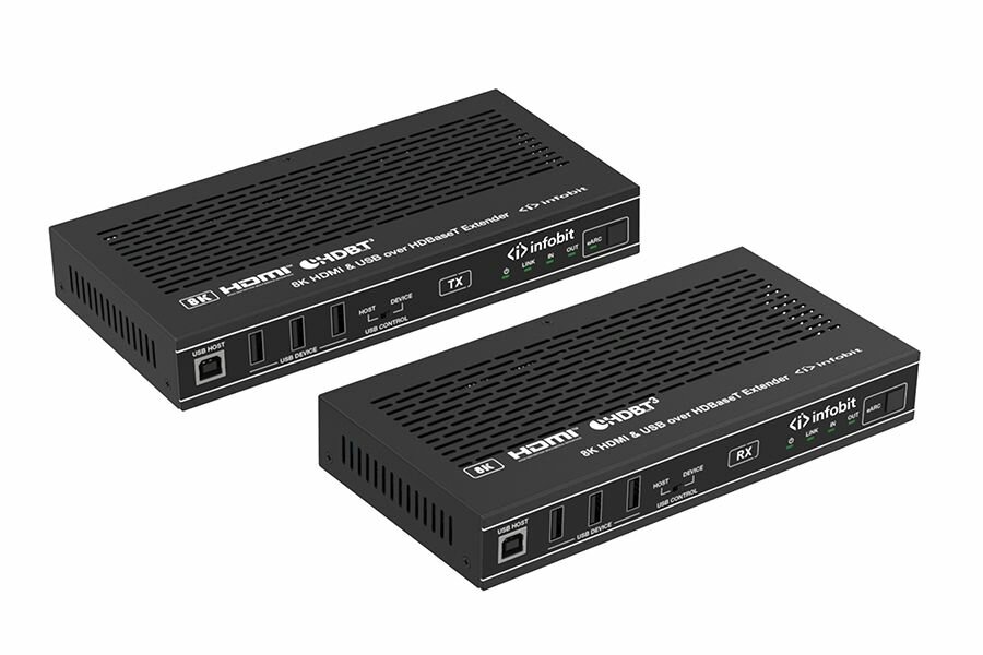 Повторитель Infobit сигнала HDMI,USB Разрешение 8К/30, USB 2.0 до 90 метров, eARC