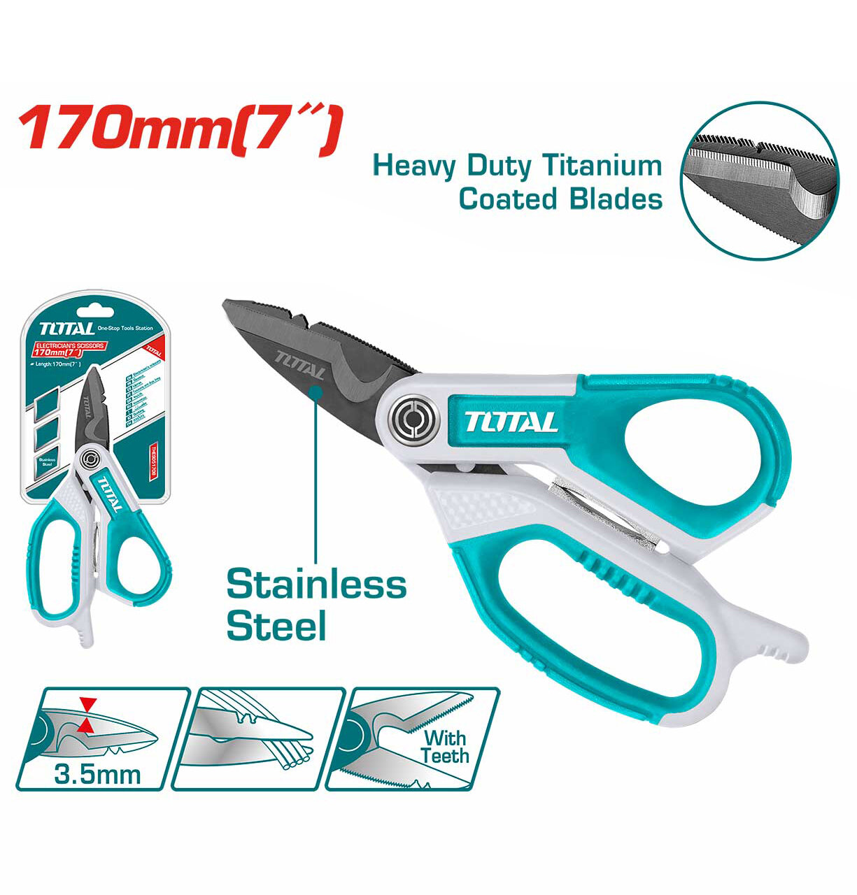 фото Ножницы электрика 170 мм TOTAL THES051708