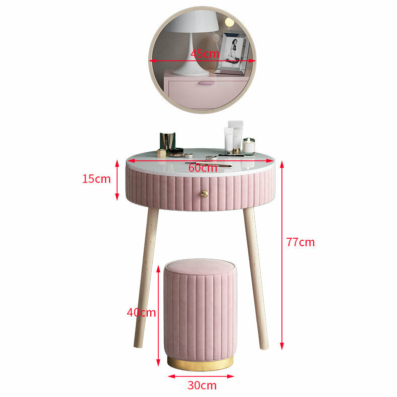Компактный круглый туалетный столик 60 см с зеркалом и пуфиком (розовый 60 см + умное зеркало + табурет) - фотография № 5