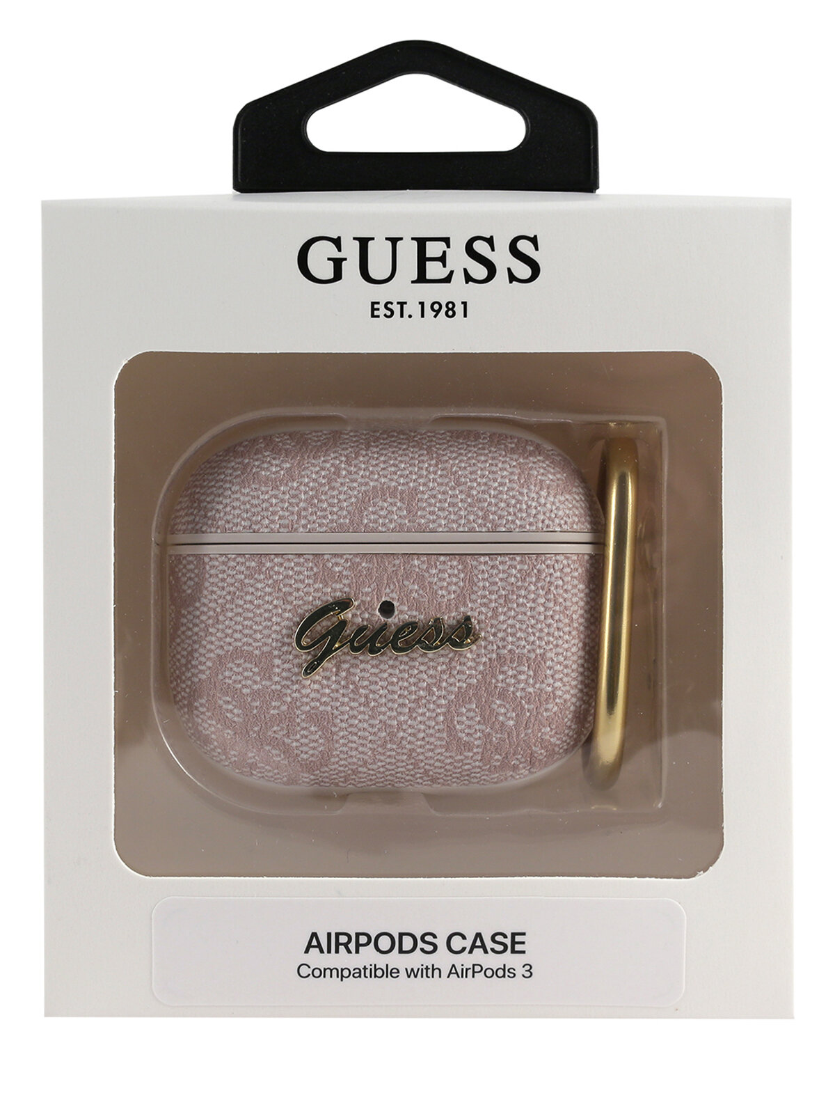 Guess для Airpods 3 чехол PU leather 4G with metal logo and carabin Pink