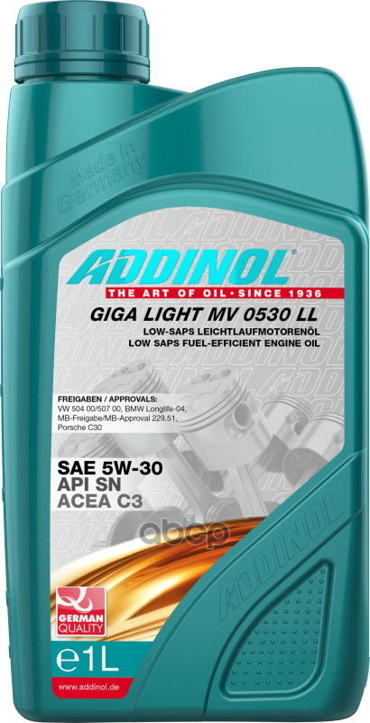 HC-синтетическое моторное масло ADDINOL Giga Light MV 0530 LL SAE 5W-30