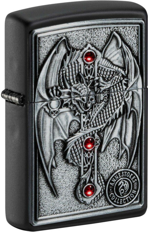 Зажигалка ZIPPO Winged Dragon Cross с покрытием Black Matte, латунь/сталь, чёрная, 38x13x57 мм - фотография № 1