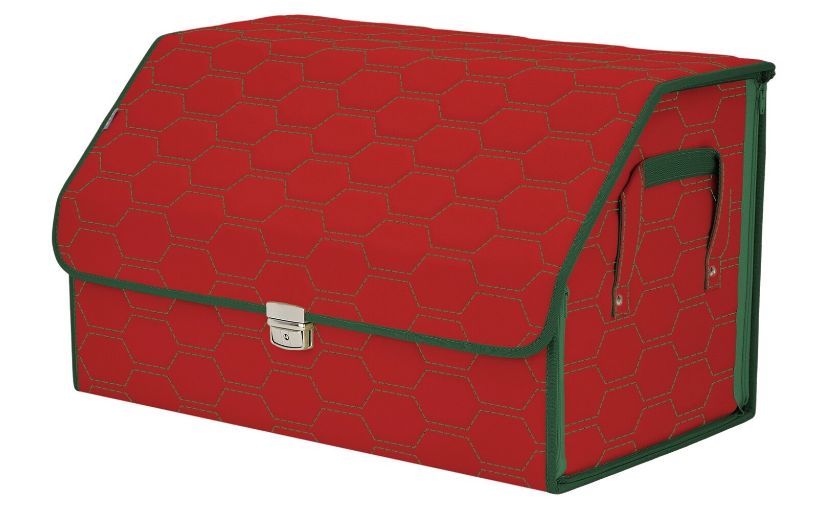 Органайзер-саквояж в багажник "Союз Премиум" (размер XL). Цвет: красный с зеленой прострочкой Соты.