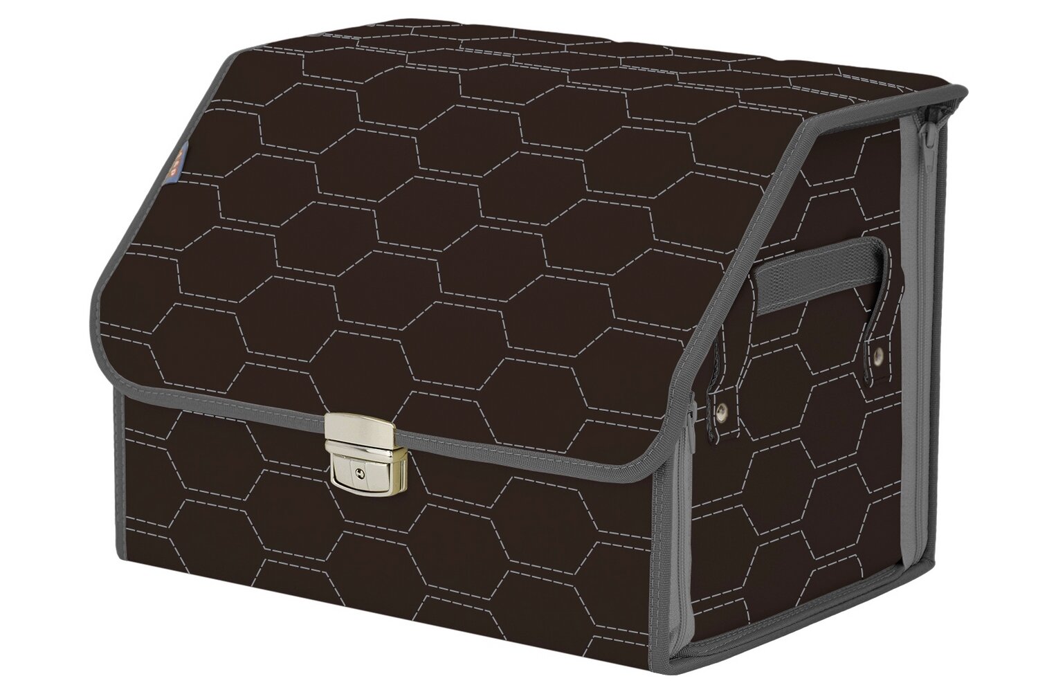 Органайзер-саквояж в багажник "Союз Премиум" (размер M). Цвет: коричневый с серой прострочкой Соты.