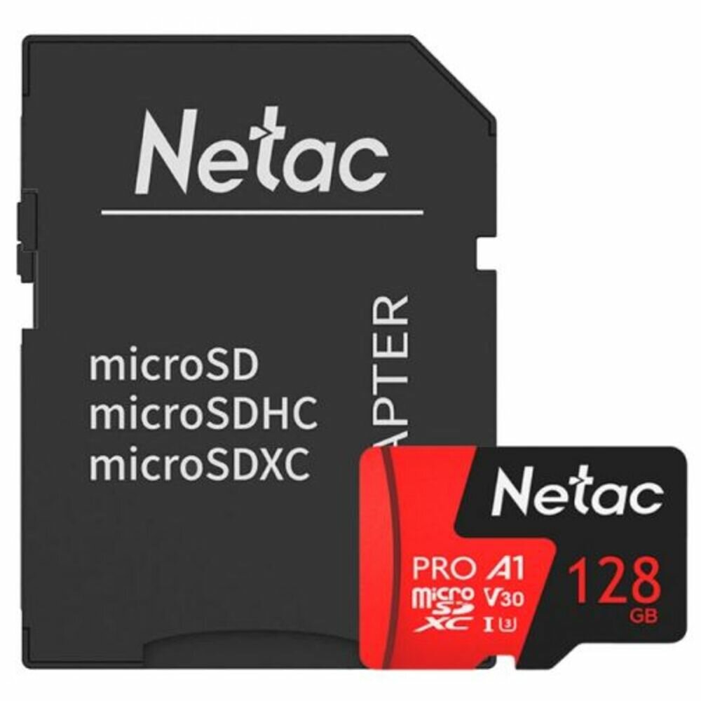 Карта памяти Micro SecureDigital 128Gb Netac SDXC class 10 (NT02P500PRO-128G-R) + SD adapter