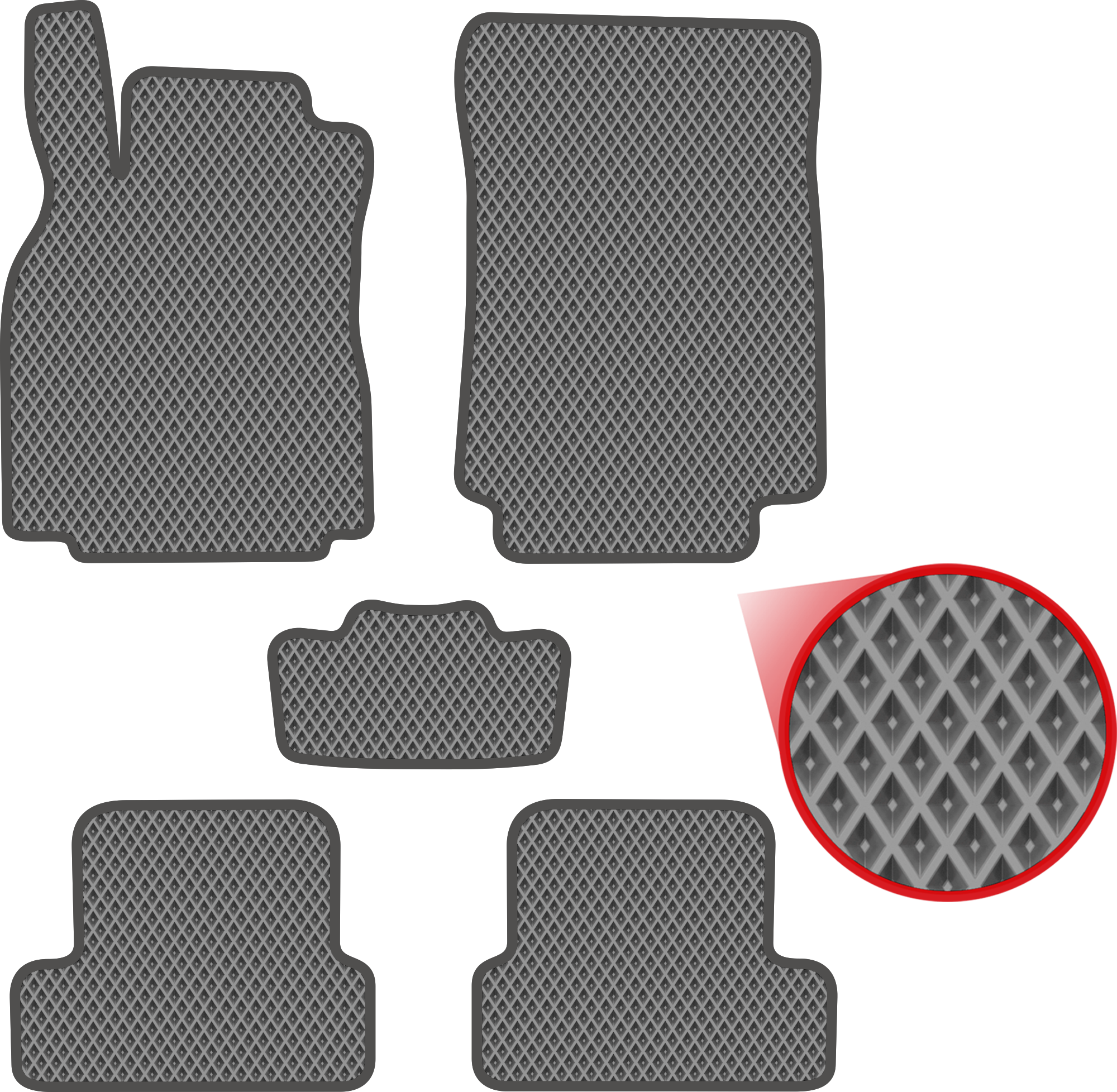 фото Автомобильные коврики EVA для Renault Megane III (2008-2016), серые с серым кантом, ячейка - ромб