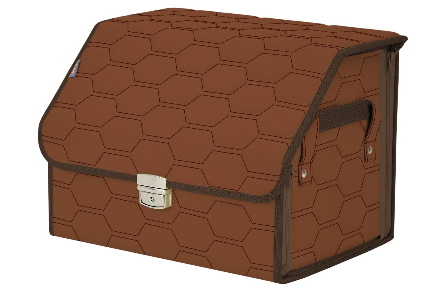 Органайзер-саквояж в багажник "Союз Премиум" (размер M). Цвет: светло-коричневый с коричневой прострочкой Соты.