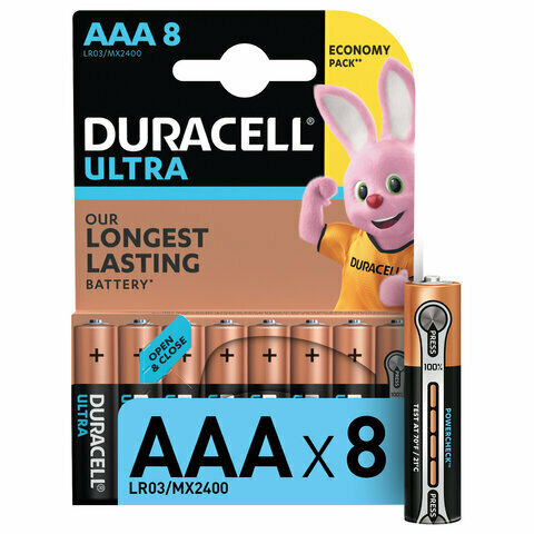 Батарейки Duracell UltraPower мизинчиковые AAA LR03-8BL (8 штук в упаковке)