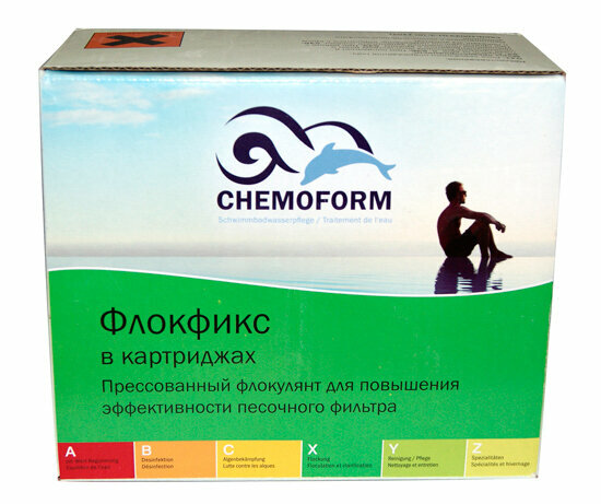 Флокфикс (1 кг): Коагулянт для бассейна в картриджах по 125г. Chemoform (кемоформ)