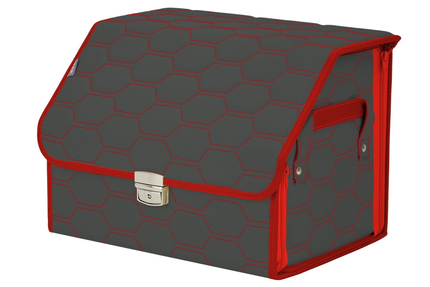 Органайзер-саквояж в багажник "Союз Премиум" (размер M). Цвет: серый с красной прострочкой Соты.