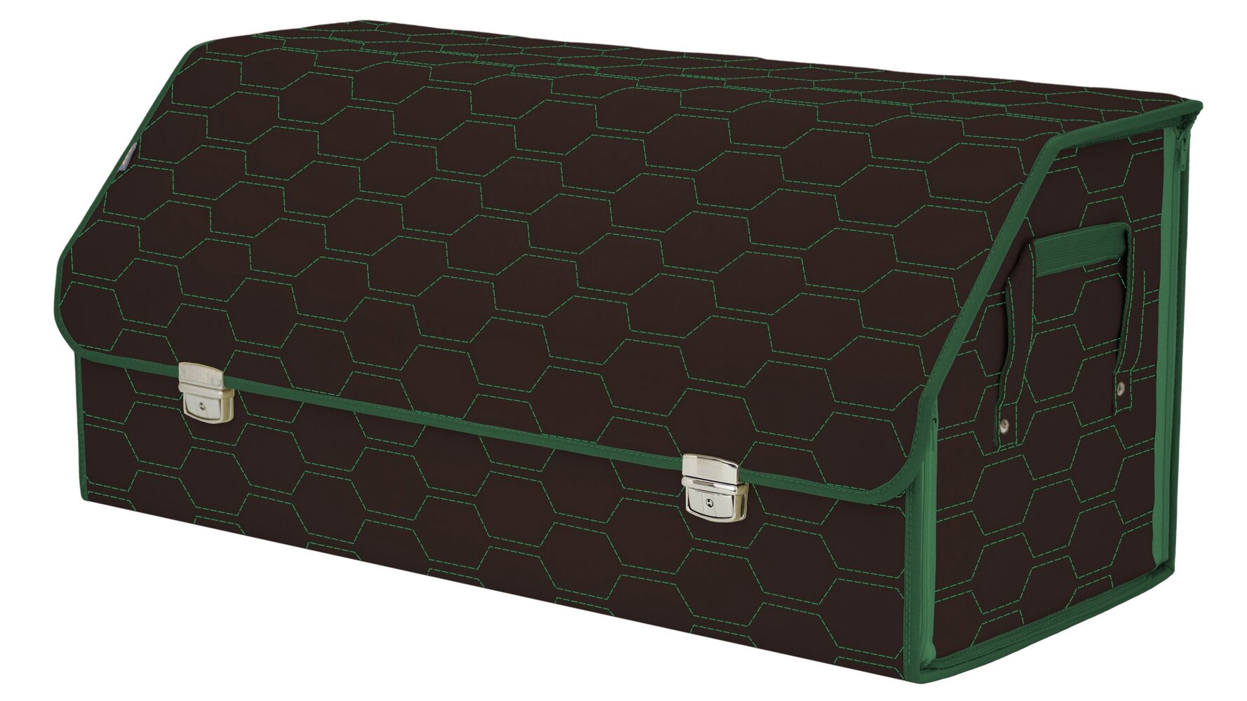 Органайзер-саквояж в багажник "Союз Премиум" (размер XXL). Цвет: коричневый с зеленой прострочкой Соты.