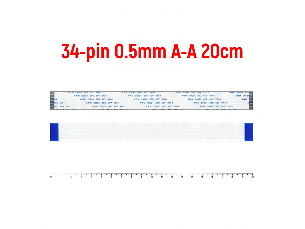 Шлейф FFC 34-pin Шаг 0.5mm Длина 20cm Прямой A-A AWM 20624 80C 60V VW-1