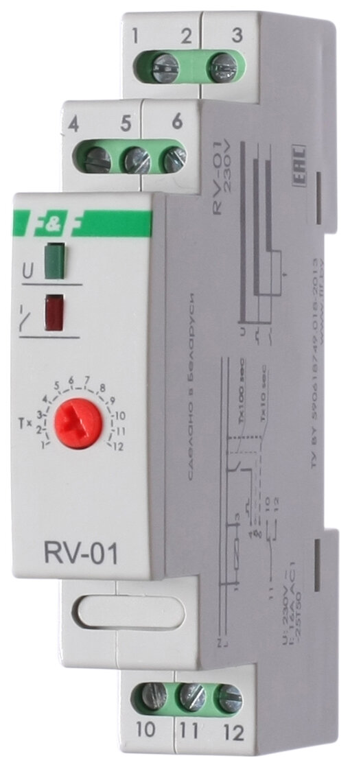 Реле времени RV-01 (задержка вкл. (1..120сек) 230В 16А 1перекл. IP20 монтаж на DIN-рейке) F&F EA02.001.007 (2шт.в упак.)