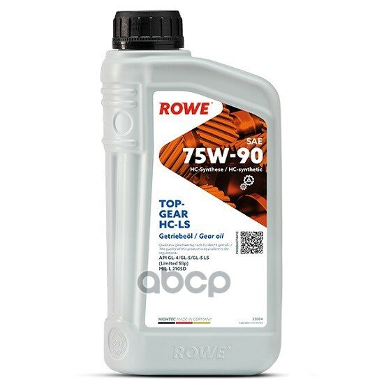 Rowe Hightec Topgear Sae 75w-90 Hc-Ls (1 Л.) Api Gl-4/Gl-5/Gl-5 Ls (Limited Slip) Mil-L 2105d ROWE арт. 25004-0010-99