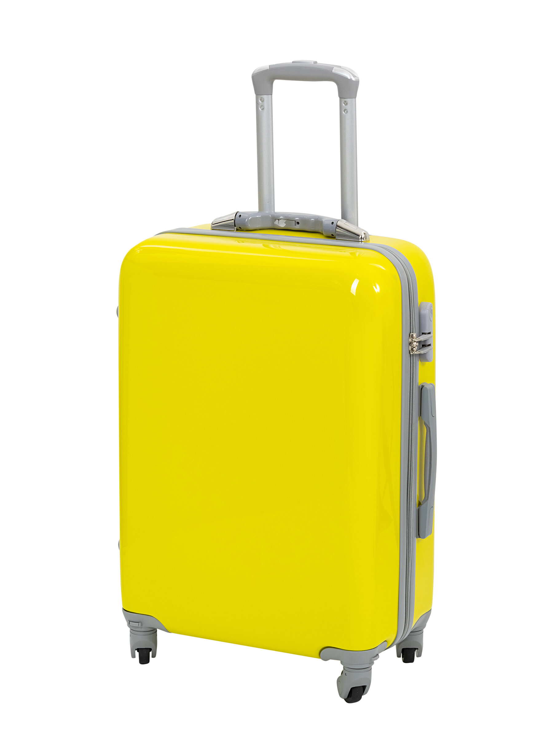 Чемодан на колесах дорожный большой семейный багаж для путешествий l TEVIN размер Л 73 см 105 л легкий 3.8 кг прочный поликарбонат Желтый яркий