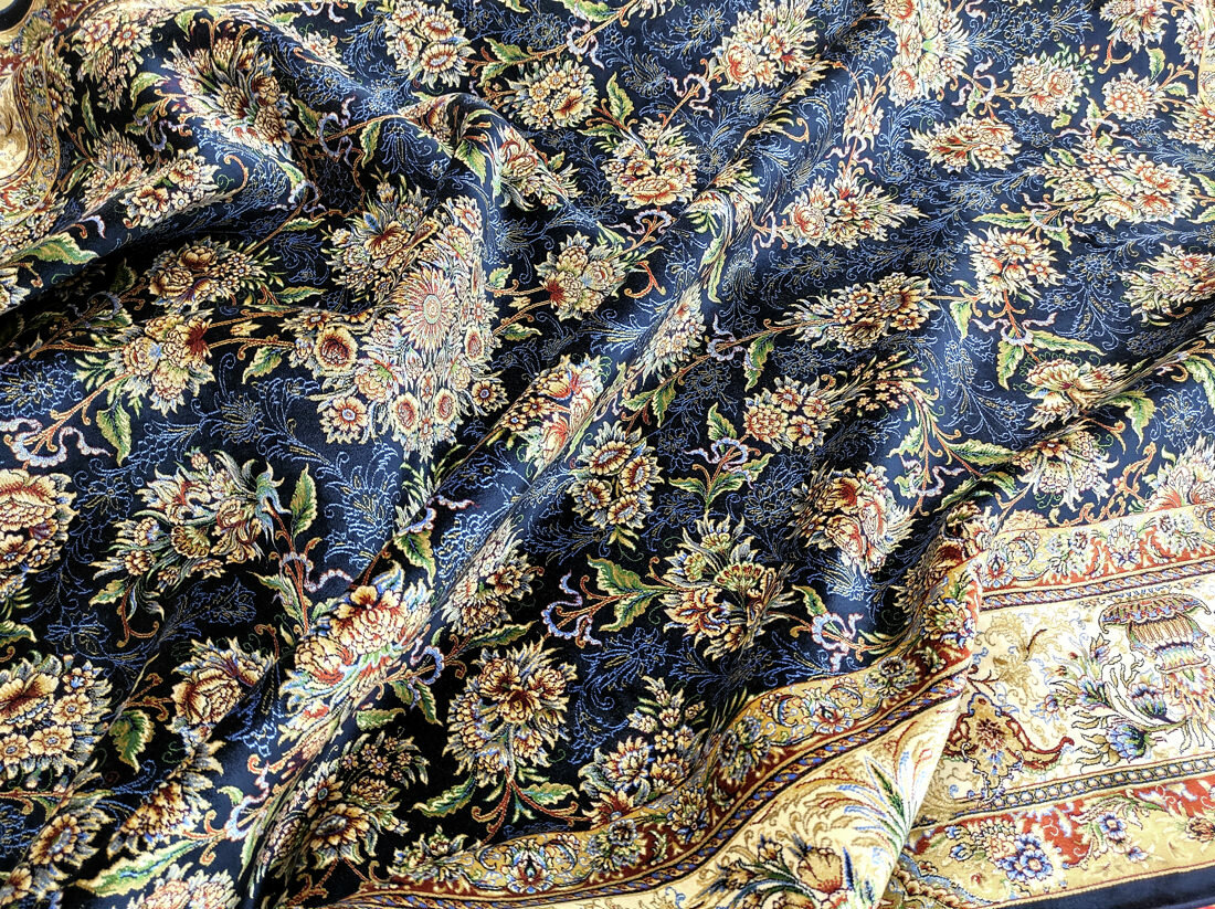 Ковер на пол 150х225 темно-синий, мягкий ворс, классический стиль, Иран - фотография № 7