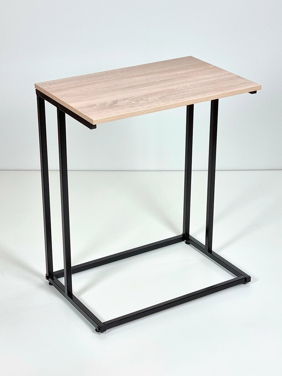 Стол приставной придиванный прикроватный для ноутбука в стиле лофт размером 60х40 см дуб сонома - фотография № 1