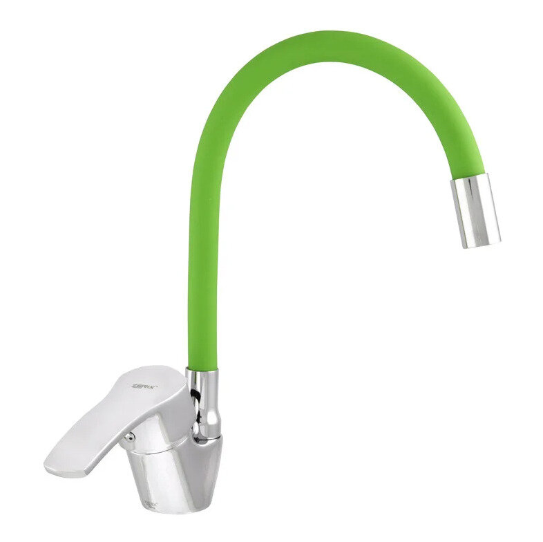 Смеситель для кухни с гибким цветным изливом зелёного цвета ZERIX YUB