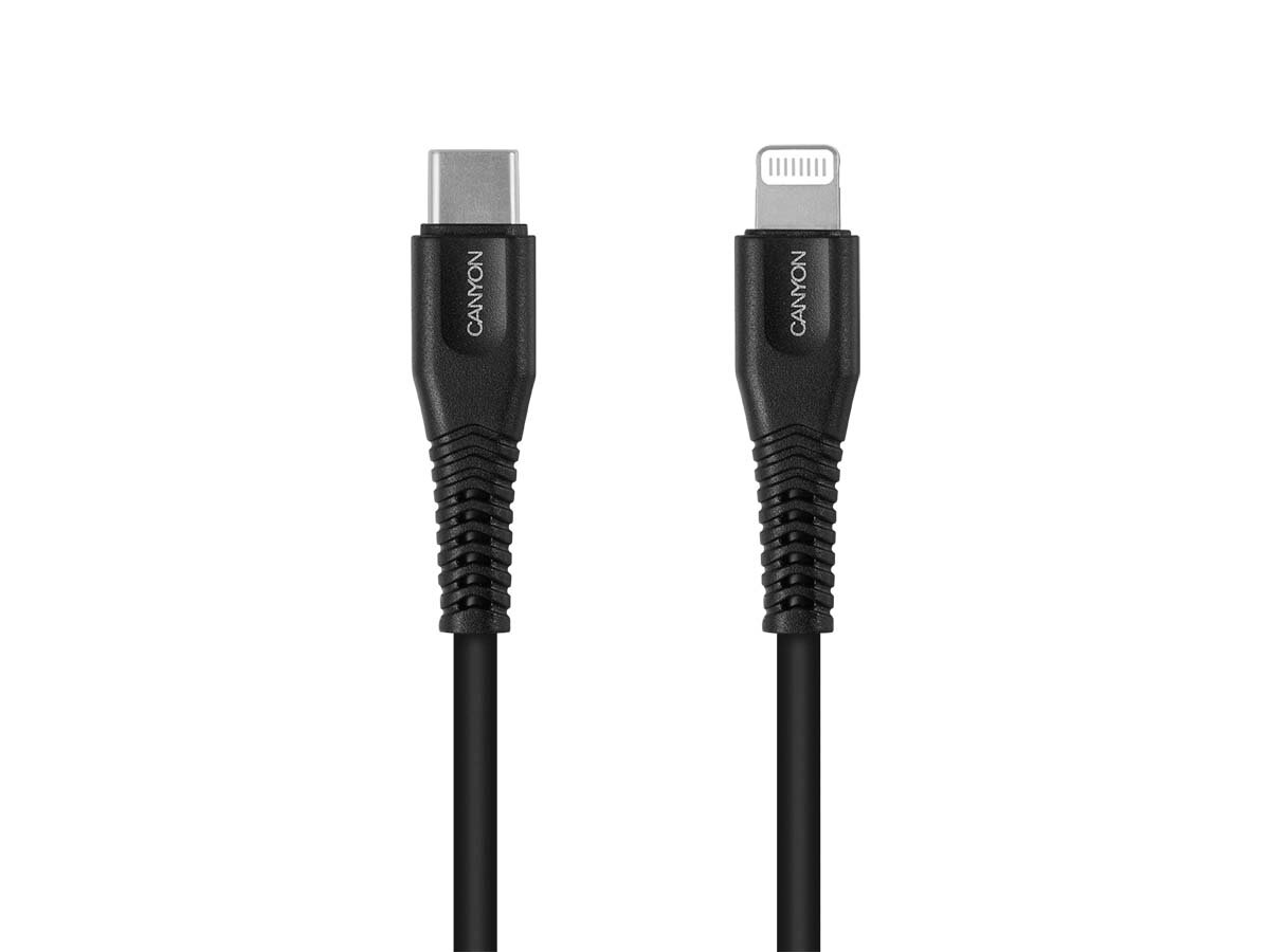 Кабель Canyon MFI-4, USB-C to Lightning, для зарядки и передачи данных, 1,2 м, MFI, Черный, CNS-MFIC4B