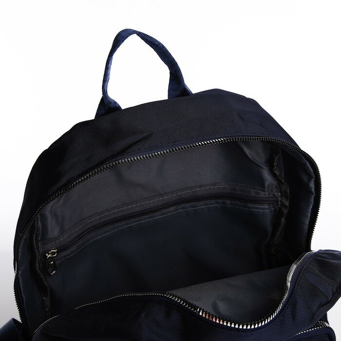 Рюкзак на молнии, 5 наружных карманов, пенал, цвет синий - фотография № 5