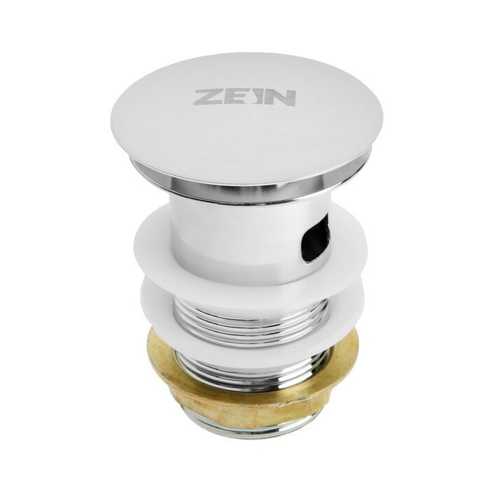 Донный клапан ZEIN BP2, большая кнопка, с переливом, нержавеющая сталь, хром - фотография № 1