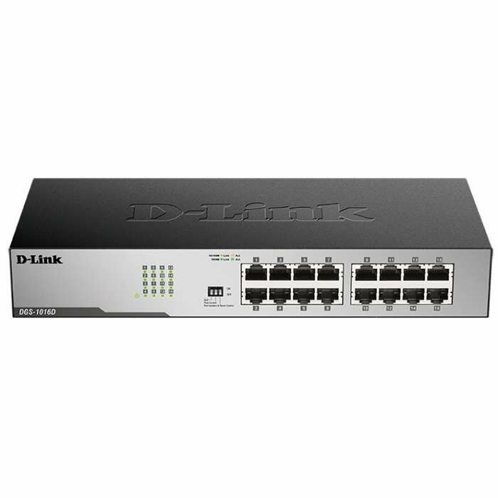 Коммутатор D-Link DGS-1016D/I2A, L2 Unmanaged Switch with 16 10/100/1000Base-T ports8K Mac address, Auto-sensing, 802.3x Flow Control, Auto MDI/MDI-X for each port, Jumbo frame 9K, 802.1p QoS, D-Link Green techn