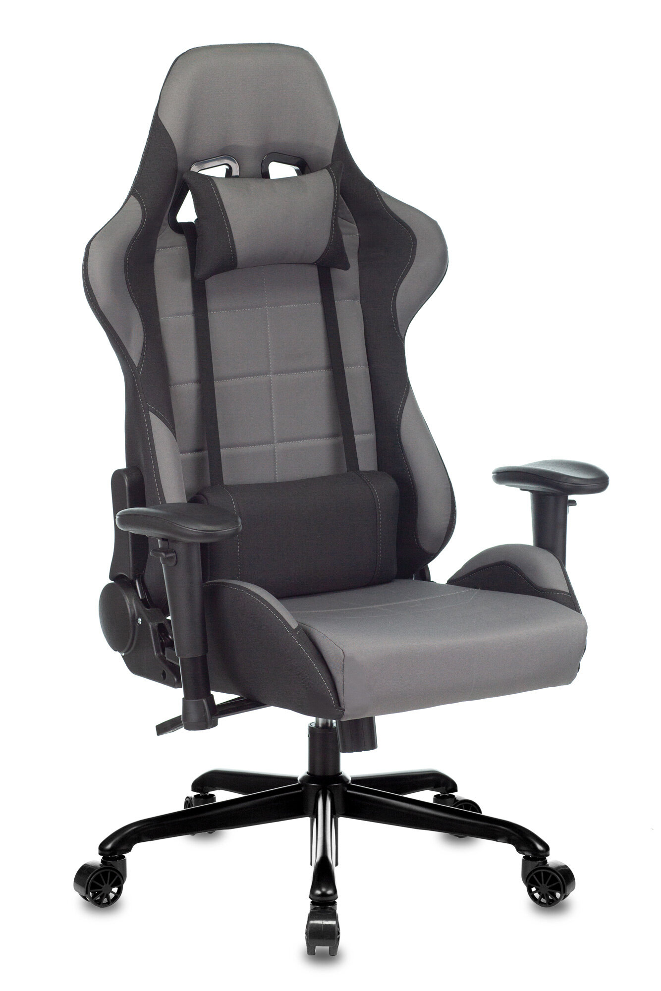 Кресло игровое Zombie 771N серый / черный, ткань / Компьютерное геймерское кресло, 2 подушки, крестовина металл