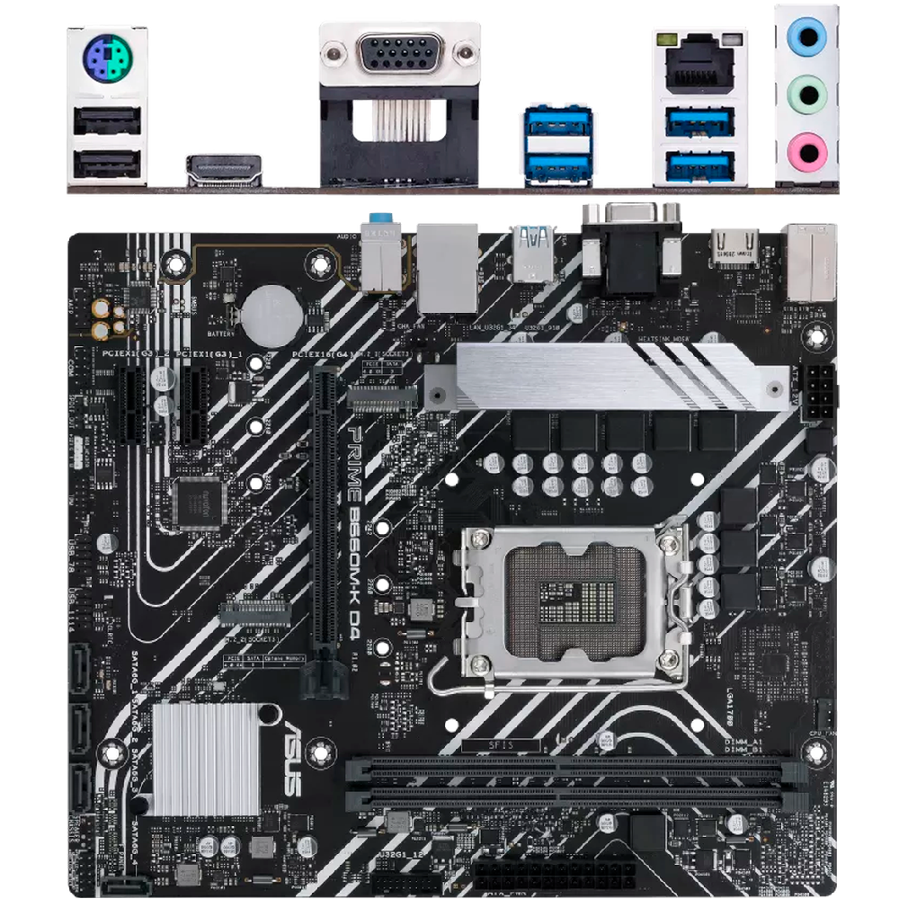 Материнская плата ASUS Prime B660M-K D4 B660 Socket-1700 2xDDR4, 4xSATA3, RAID, 2xM.2, 1xPCI-E16x, 4xUSB3.2, D-Sub, HDMI, Glan, mATX