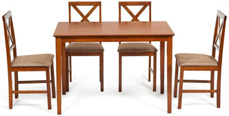 Обеденный комплект Tetchair Хадсон (стол + 4 стула)/ Hudson Dining Set дерево гевея/мдф, стол: 110х70х75см / стул: 44х42х89см, Espresso, ткань кор.-зол. (1505-9)