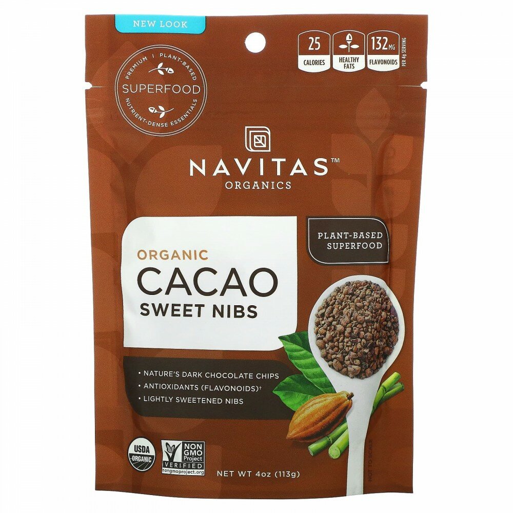 Navitas Organics, Натуральная крупка из сладкого шоколада, сладкая какао-крупка, 4 унции (113 г) - фотография № 1