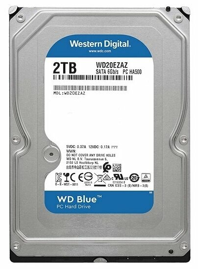 Western Digital Жесткий диск 2ТБ Western Digital Blue WD20EZAZ, 5400об./мин., 256МБ (SATA III) (oem)