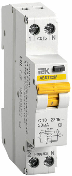 Автоматический выключатель дифференциального тока C 10A 30mA тип A 6kA IEK АВДТ-32 MAD32-5-010-C-30