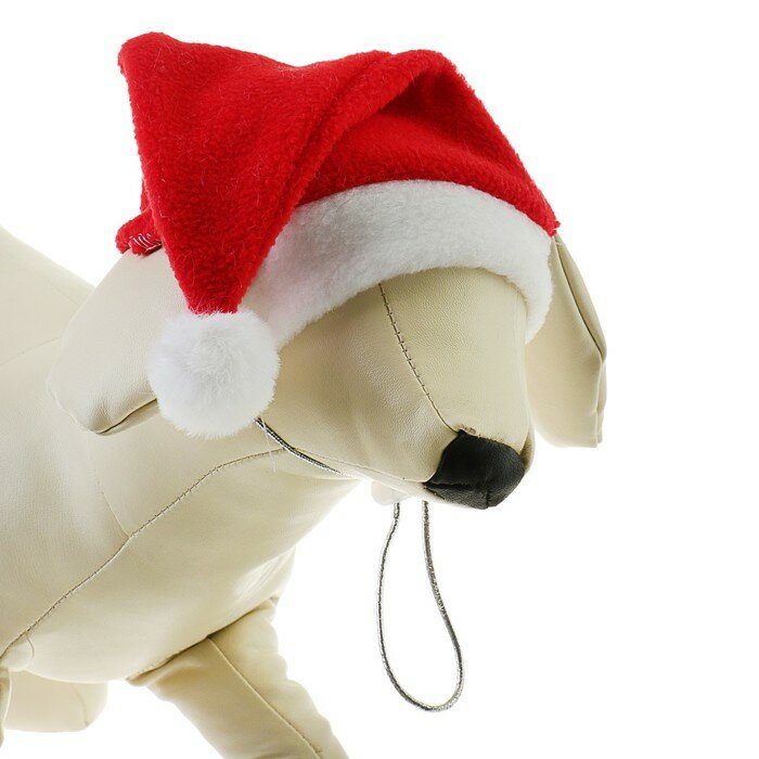 Колпак новогодний для собак, размер XS-S, высота 12 см, обхват головы 22 см