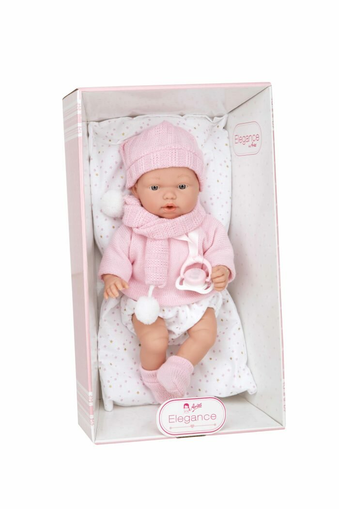 Arias ELEGANCE HANNE кукла мягкая с виниловыми конечностями, 28 см, плачет. В розовой одежде, с соской и матрасом.