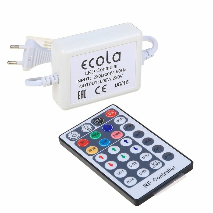 Контроллер Ecola для RGB ленты 14 х 7 мм IP68 220 В 600 Вт пульт ДУ