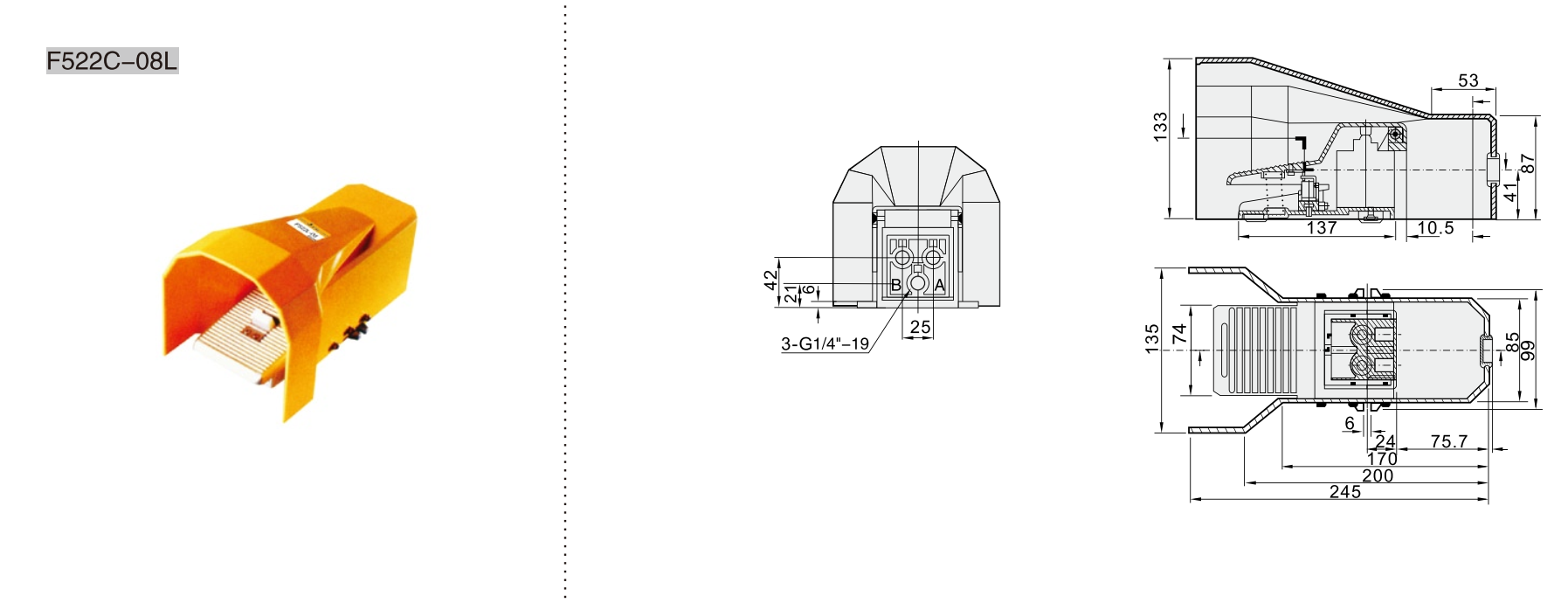 F522C-08L 5/2, 1/4G Пневмопедаль, с крышкой и замком - фотография № 2