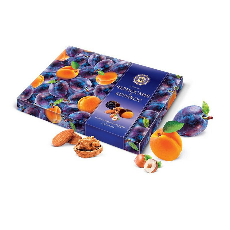 Конфеты Чернослив и абрикос в шоколадной глазури с орехами 220г набор - фотография № 2
