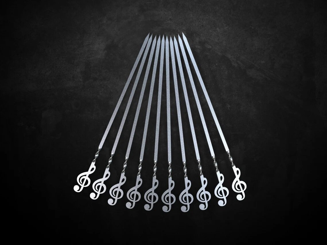 Набор авторских шампуров для шашлыка Скрипичный Ключ, 62 см, 10 штук