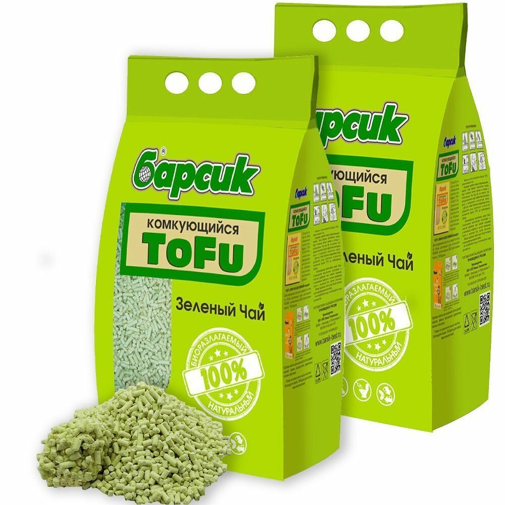 Наполнитель для кошачьего туалета Барсик TOFU комкующийся Зелёный Чай 4,54л - 2 упаковки