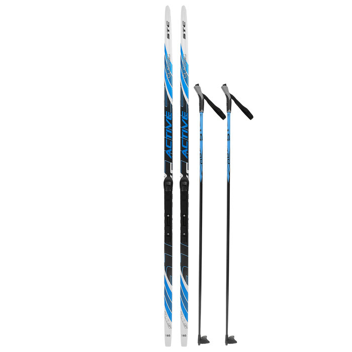 Комплект лыжный: пластиковые лыжи 185 см с насечкой, стеклопластиковые палки 145 см, крепления SNS «бренд ЦСТ Step», цвета микс