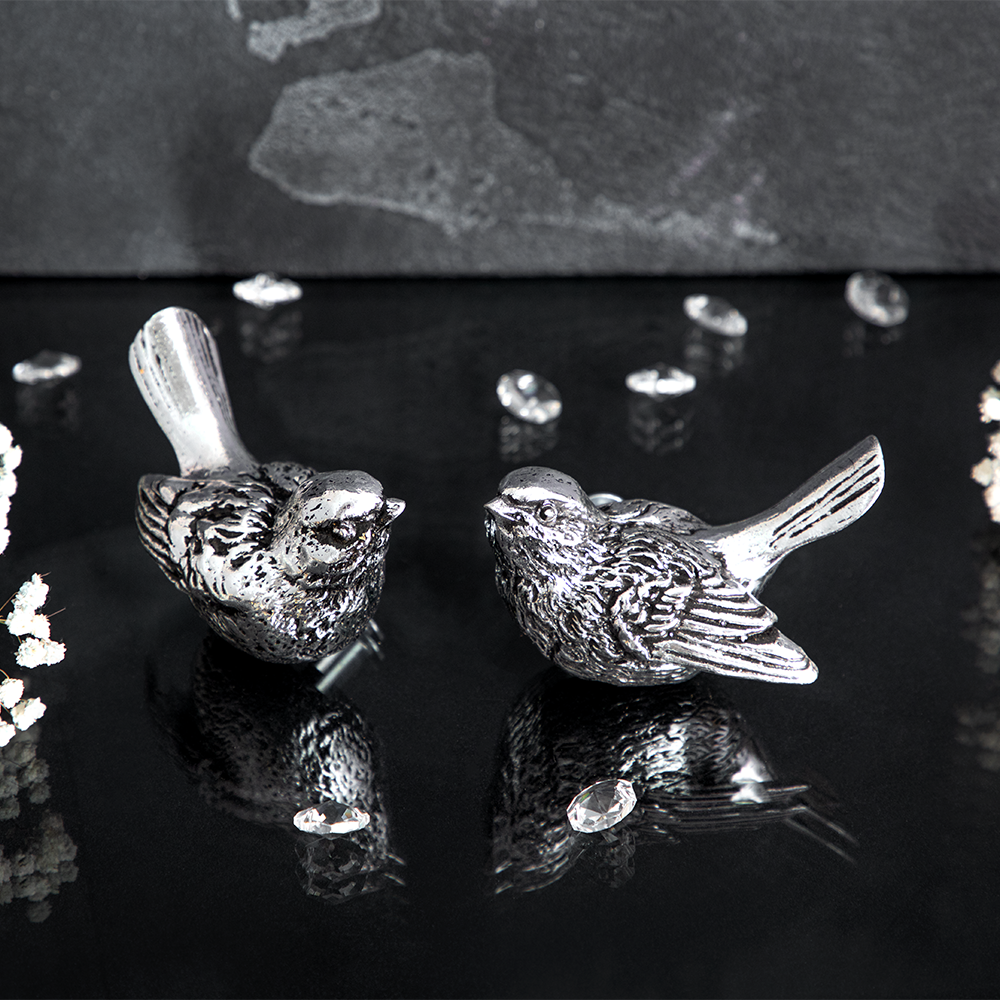 Ручка мебельная BOGACHO Птичка Терра левая из литьевого мрамора серебристого цвета ручная работа - фотография № 2