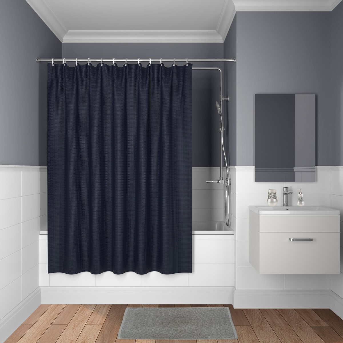 Фото товара на маркетплейсе yandex Штора для ванной комнаты IDDIS Décor D28P218i11 180*200см водозащитное покрытие синяя