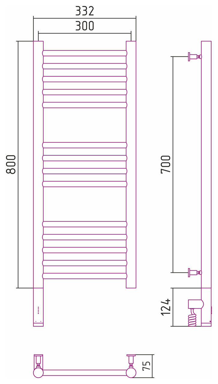 Полотенцесушитель электрический Сунержа Богема 3.0 прямая, 800x300, МЭМ левый, матовый белый 30-5804-8030 - фотография № 3