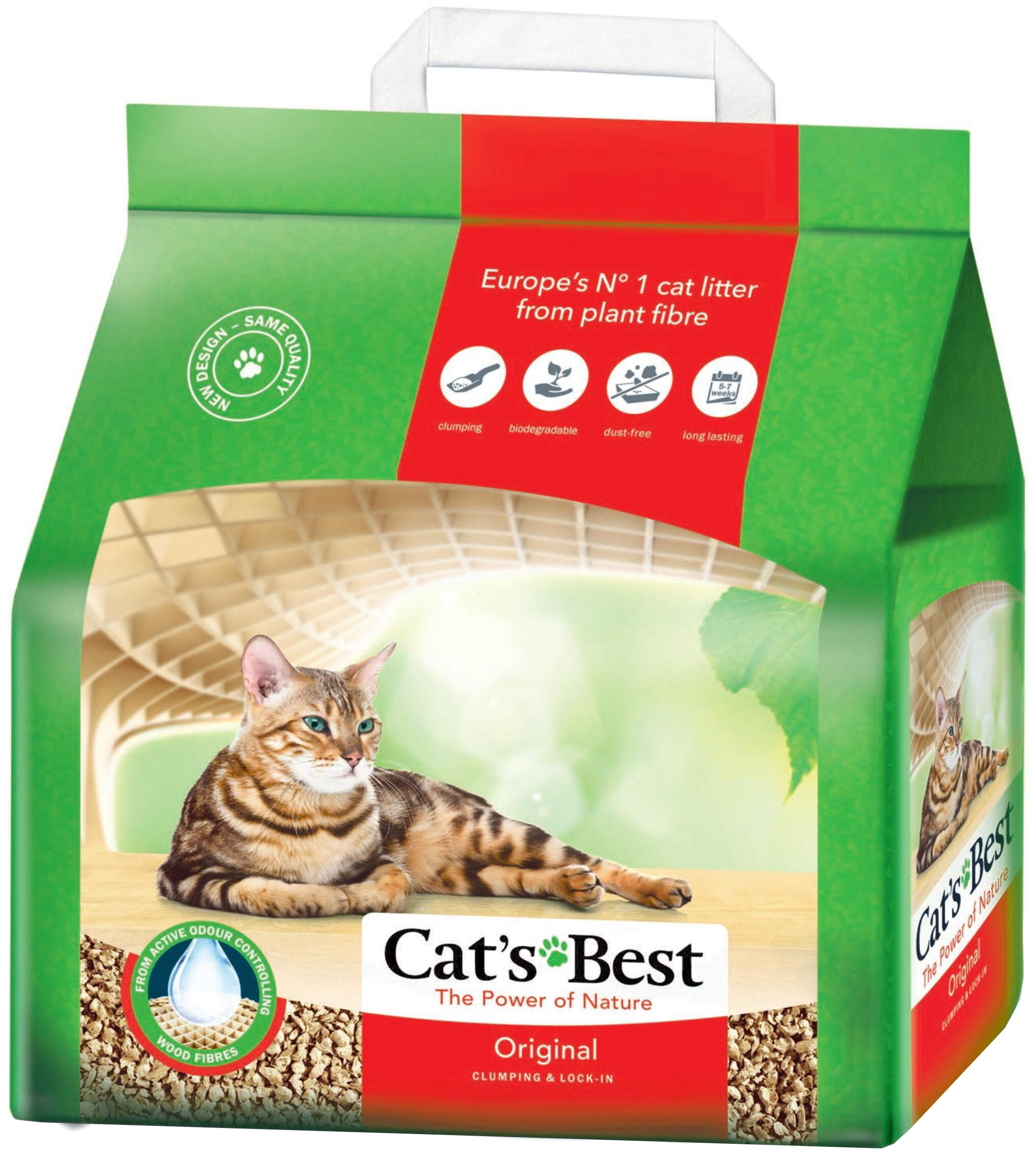 Наполнитель Cat's Best Original для кошек, древесный, комкующийся, 5 л, 2.1 кг