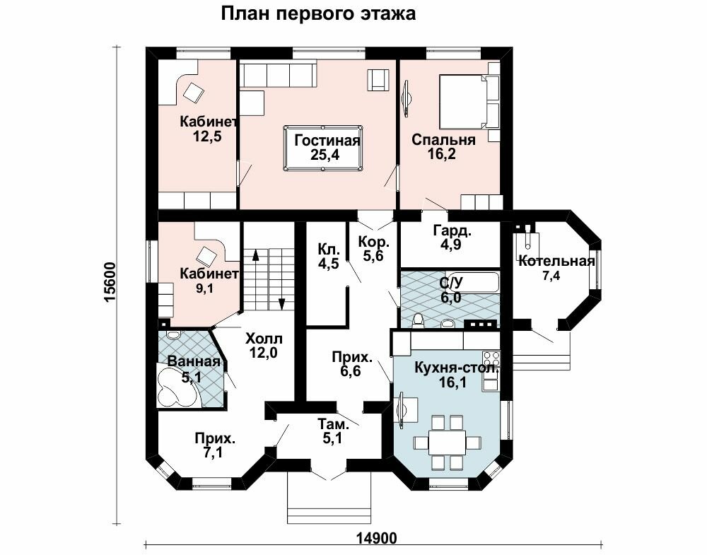 (295м2, 15х15м) Готовый проект двухэтажного дома из газобетона с террасой и эркером - AS-2112 - фотография № 3